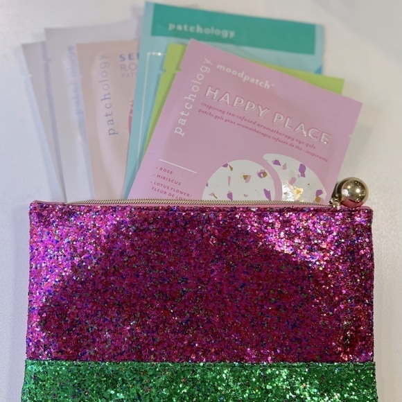Face Sheet Masks and Eye Gels with pink/green glitter bag - by Patchology - Picture 4 of 7